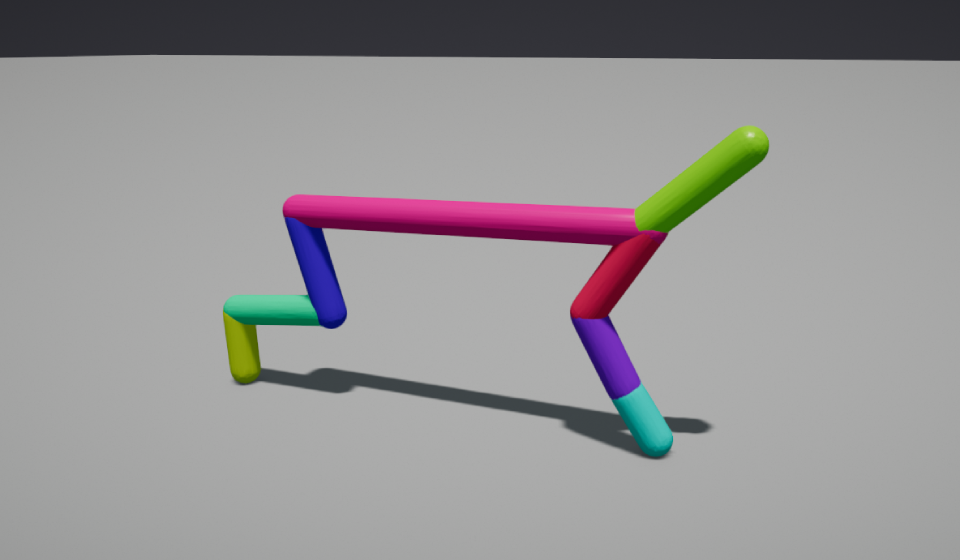 HalfCheetah: a planar two-legged runner in a mid-stride pose