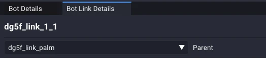 The Parent dropdown at the top of Bot Link Details, used to choose the selected link's parent.