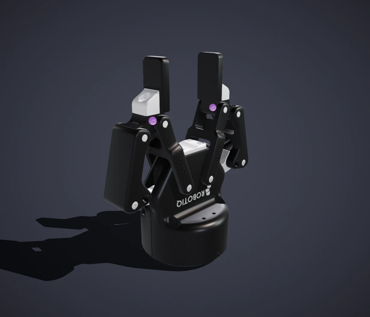 A Robotiq parallel gripper in the viewport, whose finger linkage forms a closed kinematic loop.