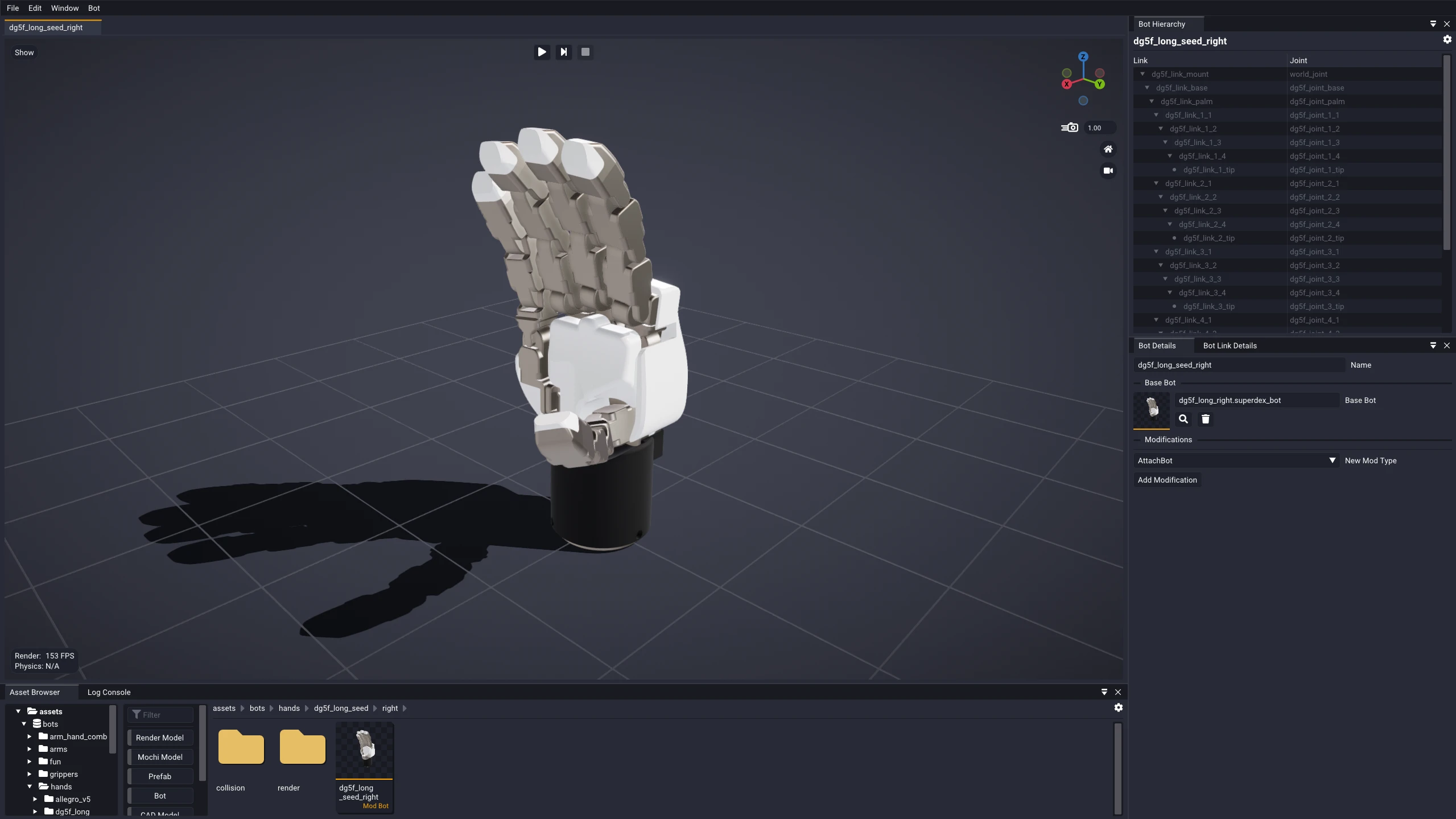 A Mod Bot open in the Bot Editor, with the Bot Hierarchy and Bot Link Details windows read-only and Bot Details showing a Base Bot field and a Modifications section.