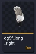 A bot asset tile in the Asset Browser: a robot-hand thumbnail labelled dg5f_long_right with an orange Bot type tag.