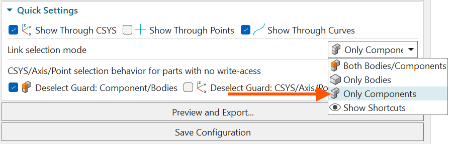 Link selection mode