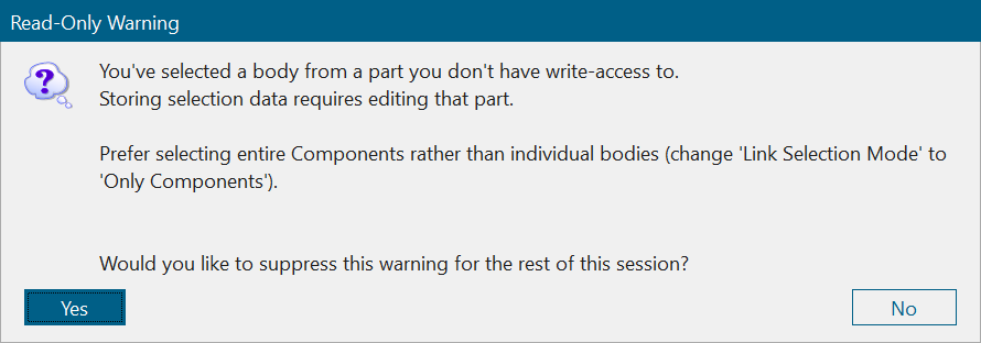 Link selection warning