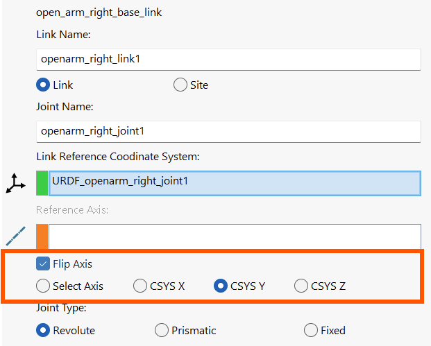 Select axis from csys