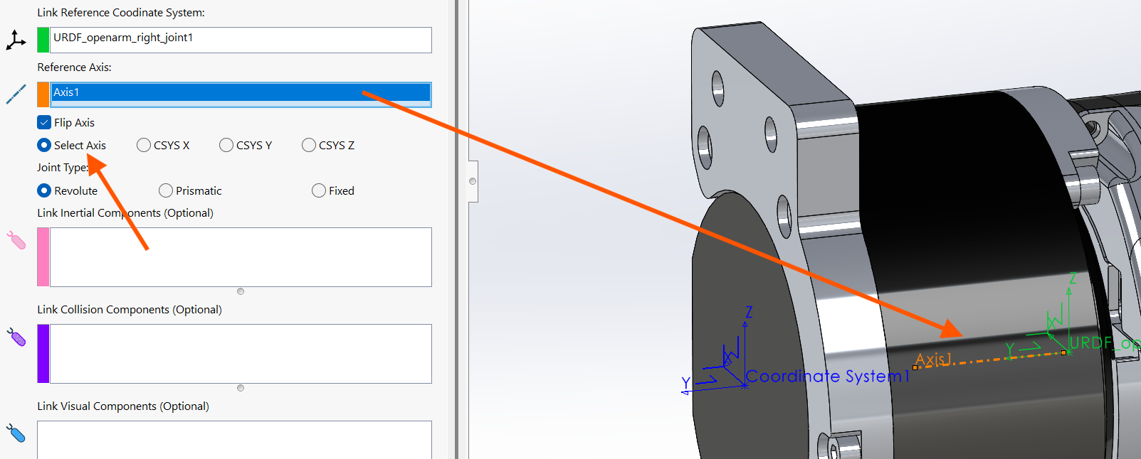 Select joint axis